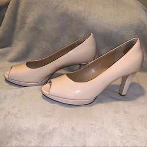 CLARKS Nude Peep Toe Pumps Size 9